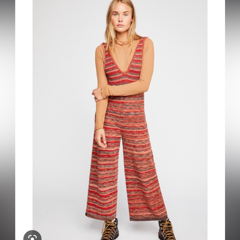 Free People Lovesick Red Striped Jumpsuit Size Large